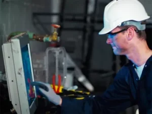 zytronic touch screen used by worker